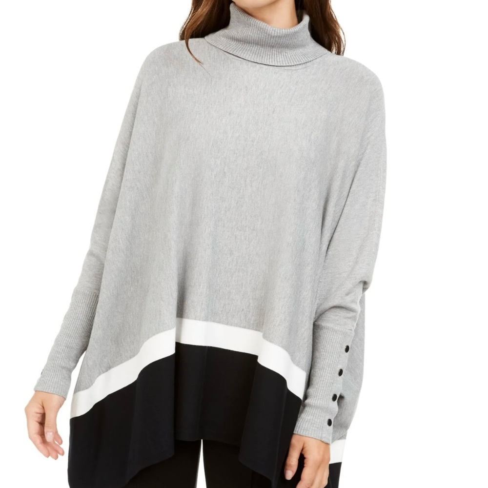 Alfani Gray Cowl Neck Poncho with Long Sleeves